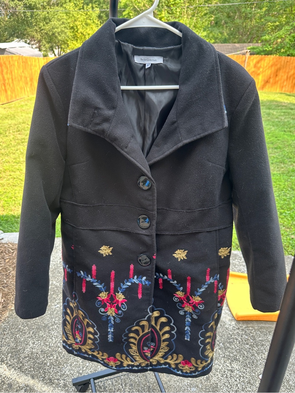 Maille Girls Paris Black Embroidered Jacket Coat 44